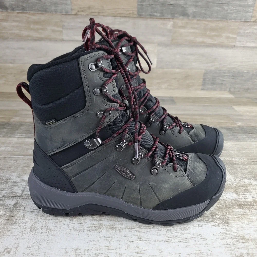KEEN Revel IV High Polar Mens Hiking Boots Sz 9 Magnet Red Carpet Leather